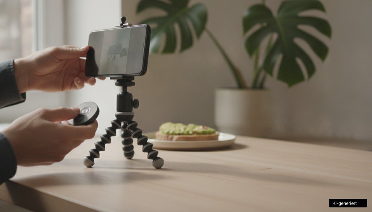 Eine Hand hält ein Smartphone, das ein Reels ohne Sprechen mit Text-Overlays zeigt, um effektives Silent Storytelling Instagram zu demonstrieren.